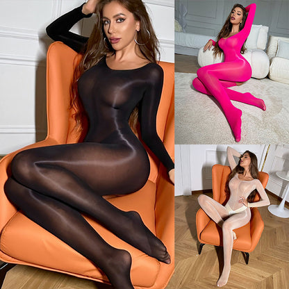 Women Full Body Stockings Oil Shiny Bodysuit Rave Outfits Clubwear