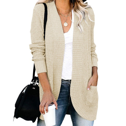 Women's Clothing  Curved Placket Large Pocket Sweater Cardigan Autumn Winter New  Cardigan