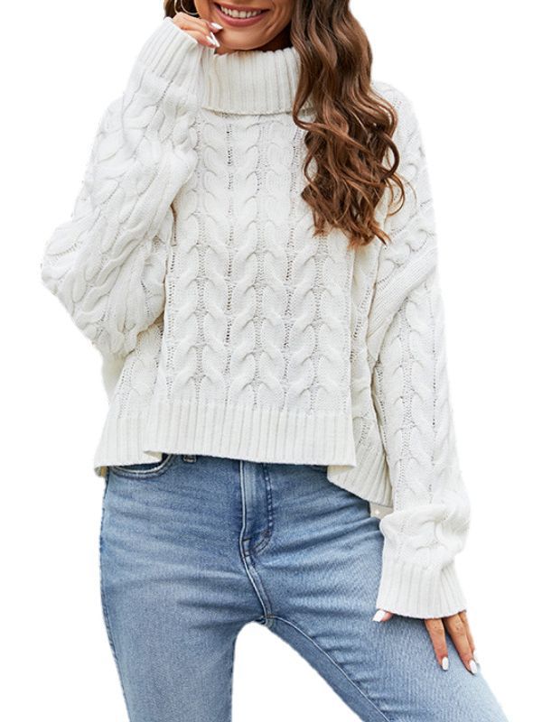 Cross-Border Hot Turtleneck Twisted Pullover Sweater Autumn and Winter New Solid Color Pullover Sweater Fashion Short Sweater for Women