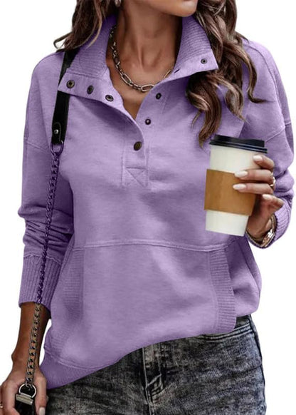 Womens Sweatshirt Casual Long Sleeve Lightweight Sweatshirts Button Loose Pullover Tops