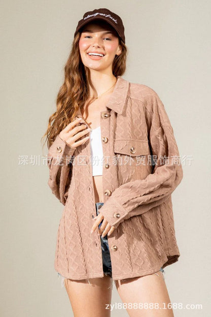 European and american hot2023eBay Amazon Winter New Women's Clothing Fashion Large Pocket Twist Knitted Shirt Coat