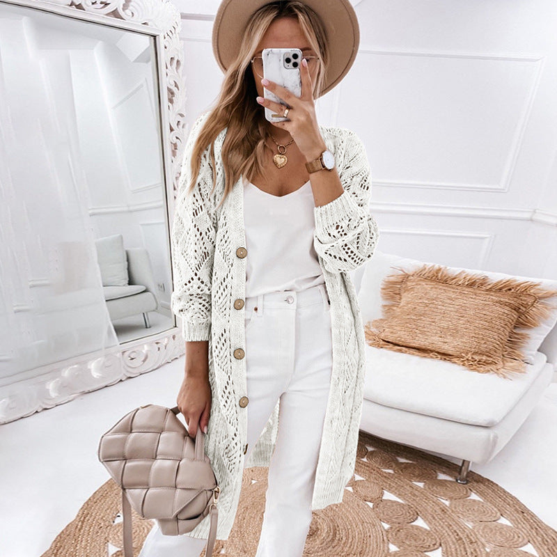 Shiying Cross-Border Foreign Trade New Single-Breasted Women's Coat Casual Twist Mid-Length Knitted Cardigan Sweater for Women