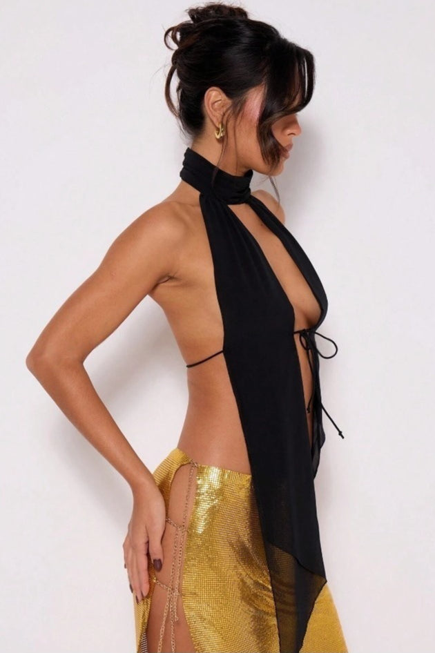 Stand Collar Halter Backless Leopard Halter Top - Seldom Seen Styles