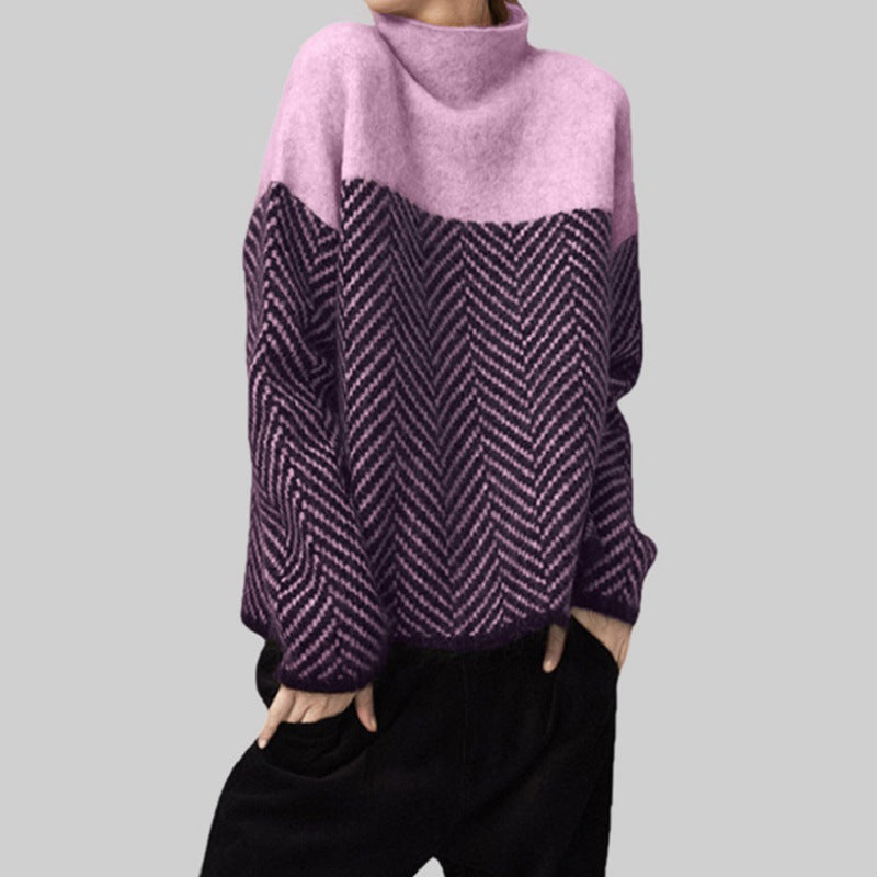 Retro Multi-Farbige Halb-Rollkragen Pullover2024Autumn und Winter Neue Lose und Lazy Stil Design Innen Pullover Pullover 