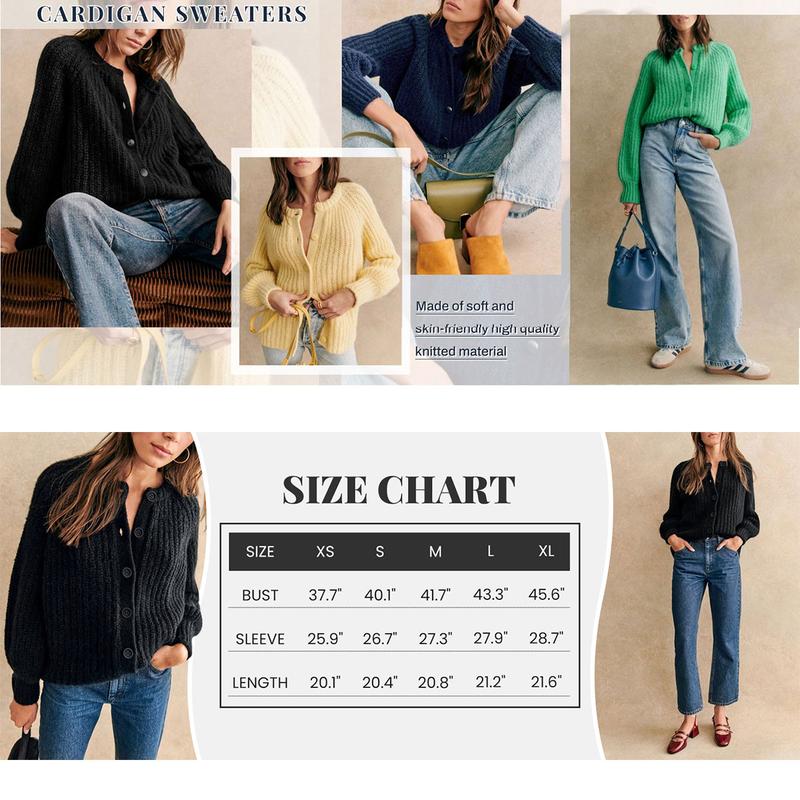 Women's Casual Long Sleeve Crewneck Button Down Cardigan Sweater Knit Outwear