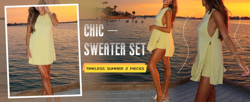 Women's 2 Piece Outfits Summer Knit Sweater Set Sleeveless Tunic Top Matching Shorts Trendy Beach Vacation Sets Loungesetwomen Suits Clothes Womenswear  Basic Beige - Seldom Seen Styles