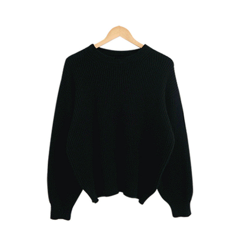 Women's Korean-Style Solid Color round Neck Sweater2023Autumn Idle Style Loose Pullover Base Knitwear Top Fashion