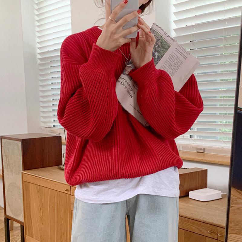 Women's Korean-Style Solid Color round Neck Sweater2023Autumn Idle Style Loose Pullover Base Knitwear Top Fashion