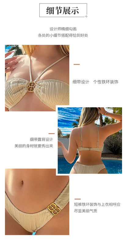 high waisted 2 piece swimsuit metallic swimsuits halter bikini bikini Swimsuit ins Thailand Holiday - Seldom Seen Styles