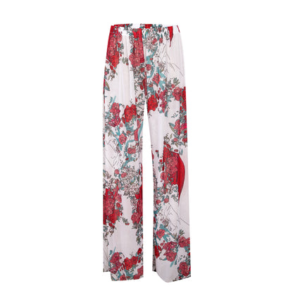 Womens Elastic High Waisted Palazzo Pants Casual Wide Leg Long Lounge Pant Trousers with Pocket