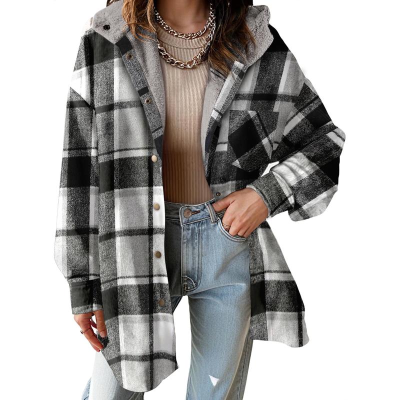 Women's Flannel Hooded Plaid Fuzzy Fleece Jacket - Seldom Seen Styles