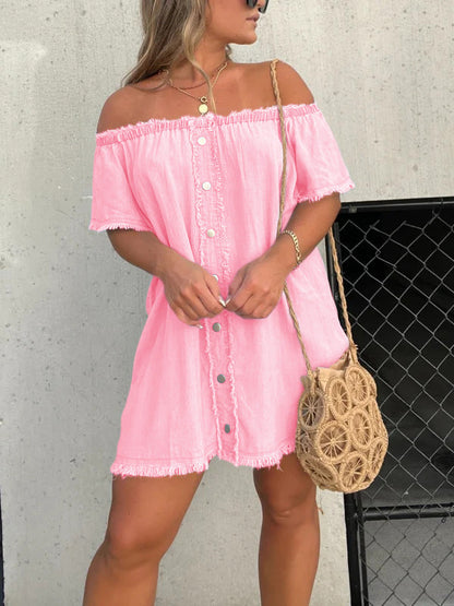 Chicbeautyy Short Sleeve Casual Denim Dress (Buy 2 Free Shipping)