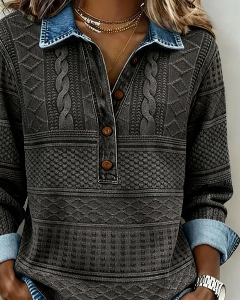 Dolores |Trendy Sweatshirt with Half Button and Collar - Seldom Seen Styles