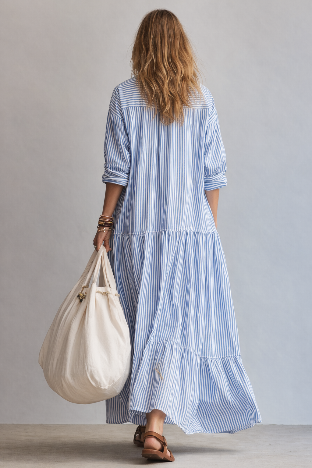 Blue Stripe Relaxed Shirt Maxi Dress - Seldom Seen Styles