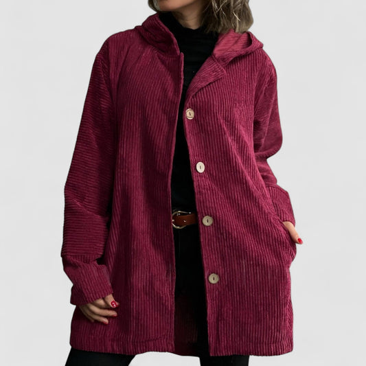Womens Button Down Hooded Corduroy Shirt Jacket Loose Long Sleeve Solid Color Oversized Outwear Coats with Pockets - Seldom Seen Styles