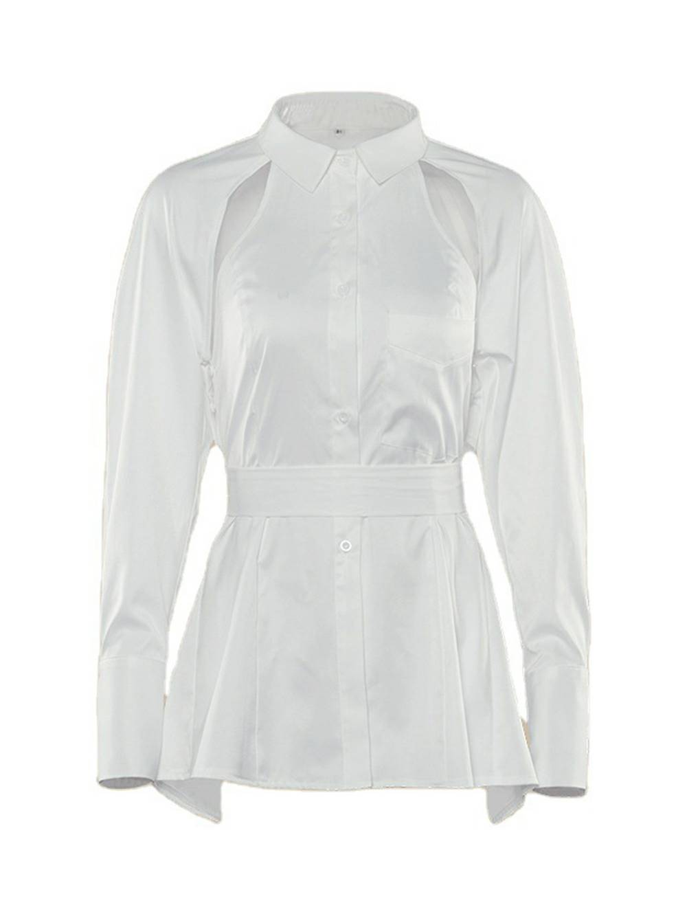 Turndown Collar Hollow Out Waist Shaping Blouses - Seldom Seen Styles