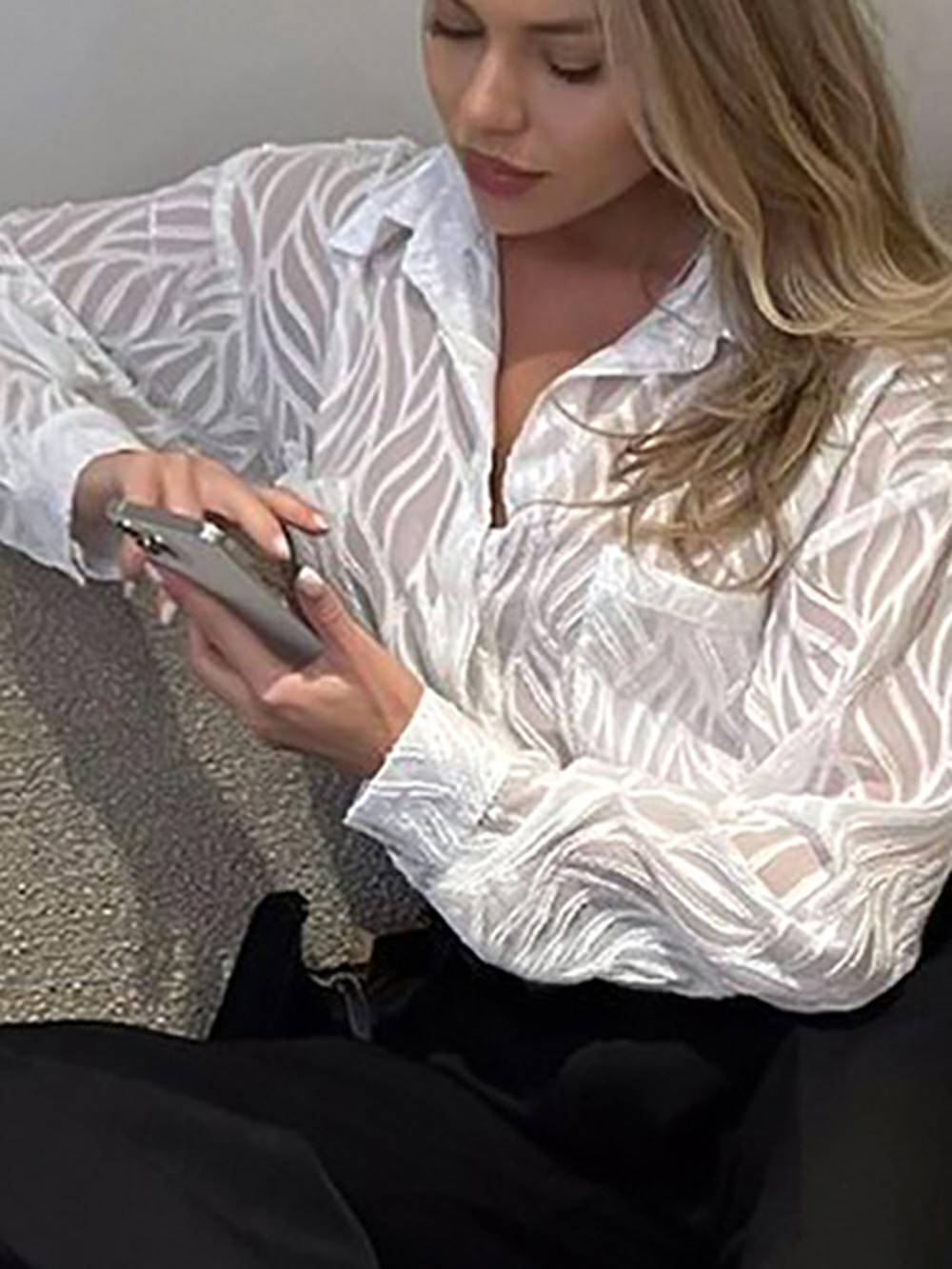 White Women Blouses Thin Lapel Elegant Long Sleeve Shirts - Seldom Seen Styles