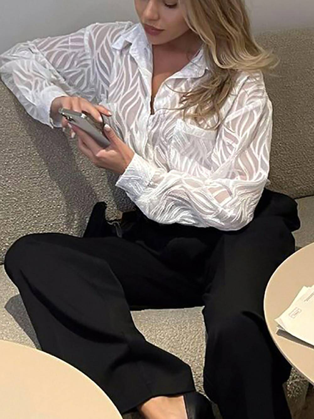 White Women Blouses Thin Lapel Elegant Long Sleeve Shirts - Seldom Seen Styles