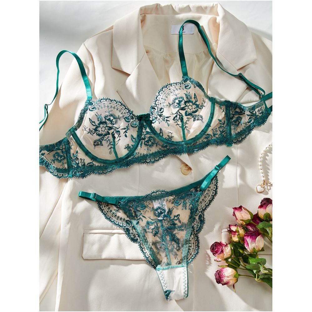 Women's Lace Lingerie Set Embroidered Sheer Bra and Panty Sexy Underwear Set - Seldom Seen Styles