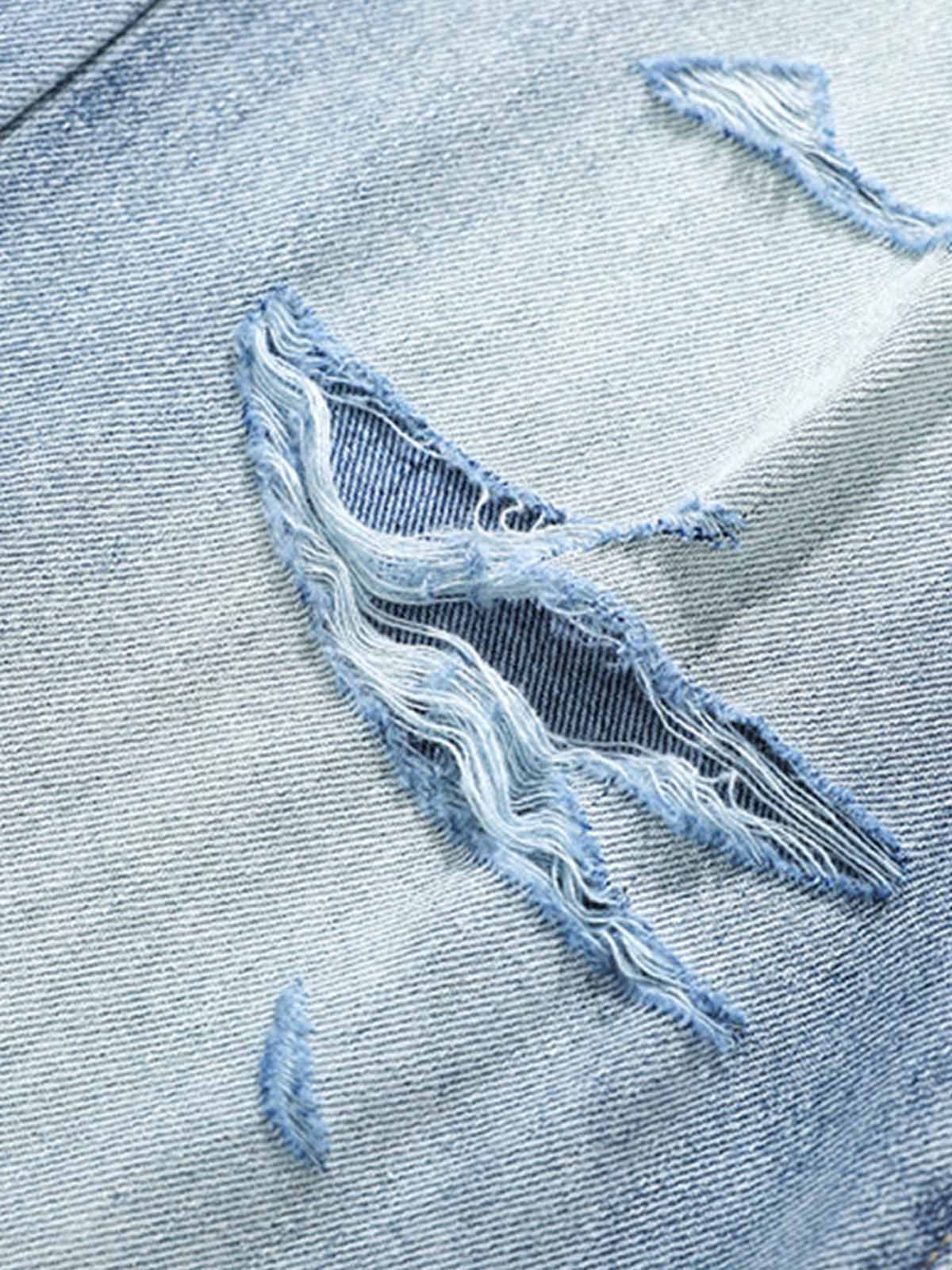 Hip-Hop Cut Distressed Washed Jeans 