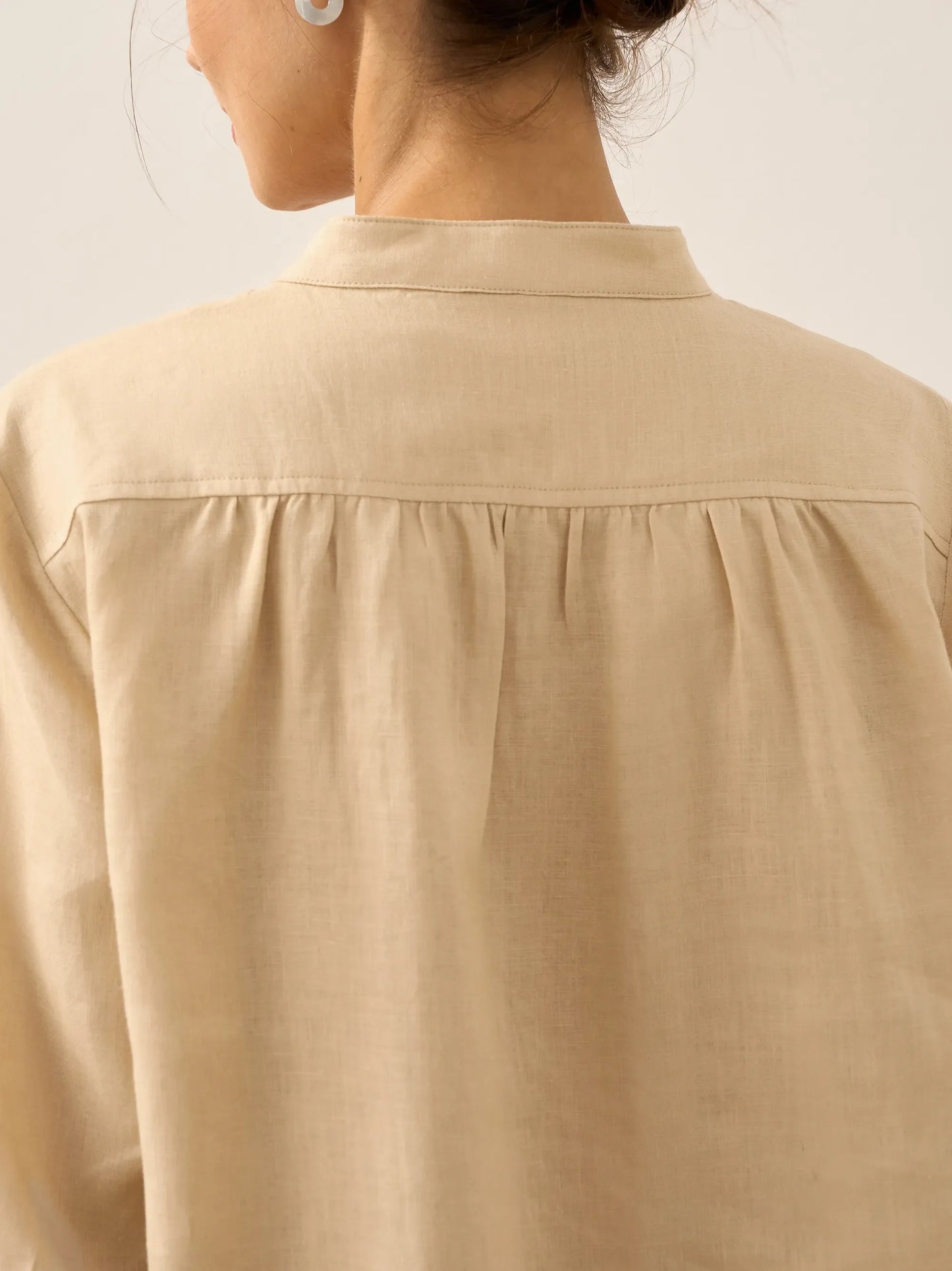 Women's 100% Linen Dress Shirt Stand Collar Half Sleeve Relaxed Fit Casual Summer Beach Vacation Blouse Top