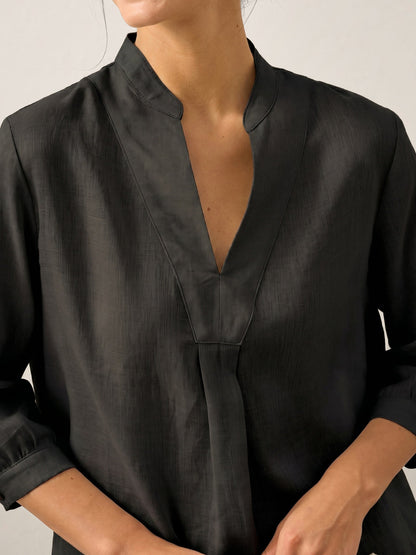 Women's 100% Linen Dress Shirt Stand Collar Half Sleeve Relaxed Fit Casual Summer Beach Vacation Blouse Top