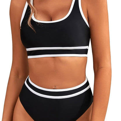 Women's High Waisted Bikini Sets Sporty Two Piece Swimsuits Color Block Cheeky High Cut Bathing Suits - Seldom Seen Styles