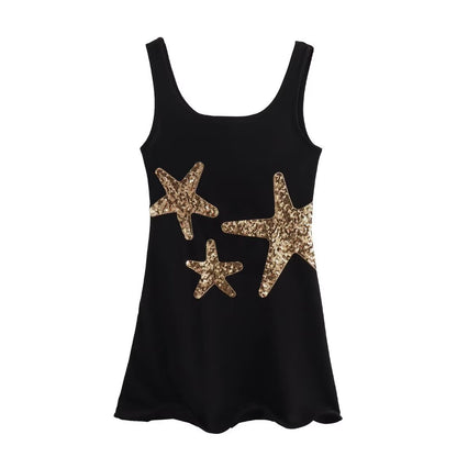 off the shoulder sundress ruffle hem sundress starfish Sequin Embroidered Mini Dress