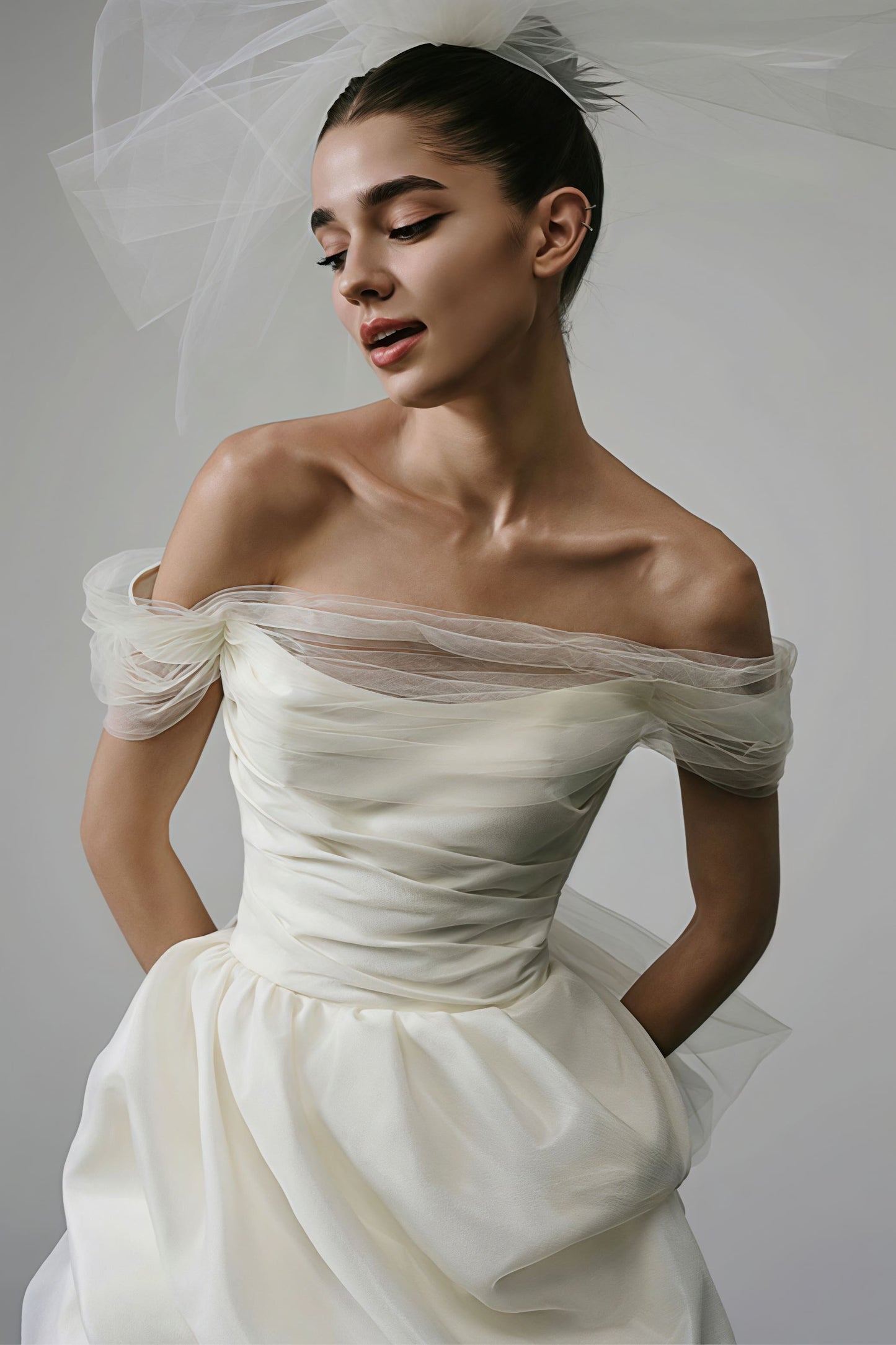 Off Shoulder Minimalist Satin Bud Reception Dress - Seldom Seen Styles