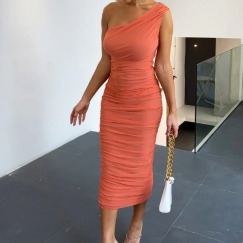 Double Layer Ruched Mesh Midi Dress - Seldom Seen Styles