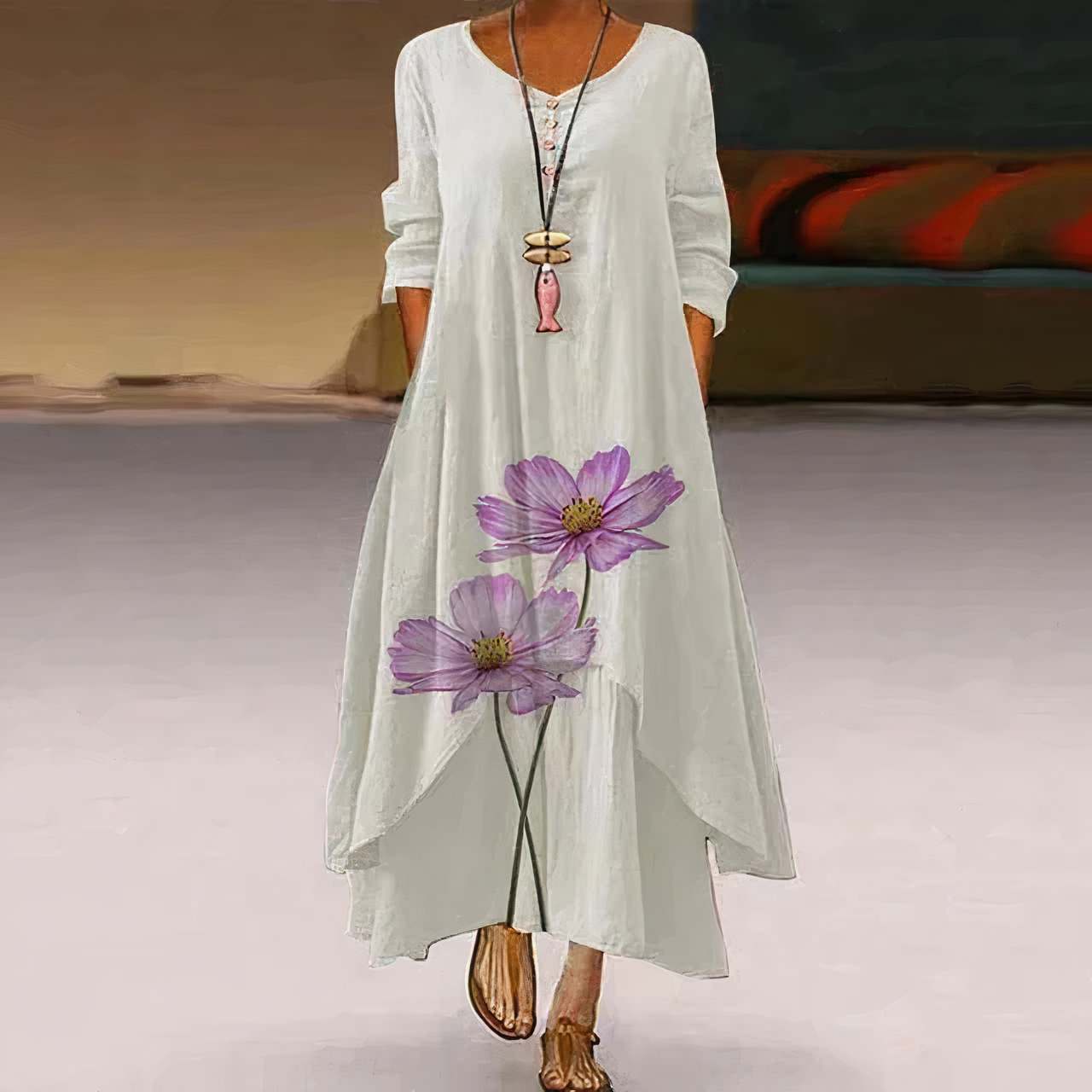 Flora | Women's Floral Print Long Sleeve Loose Maxi Dress - Seldom Seen Styles