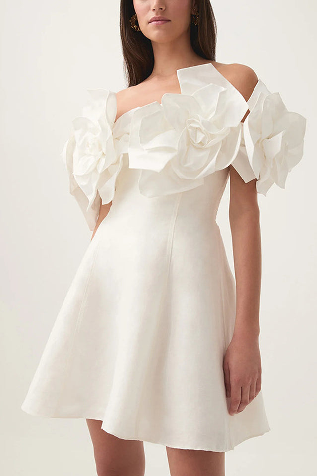 Women's Pink Flower Off Shoulder Mini Dress 3D Floral Elegant Party Cocktail Dress - Seldom Seen Styles