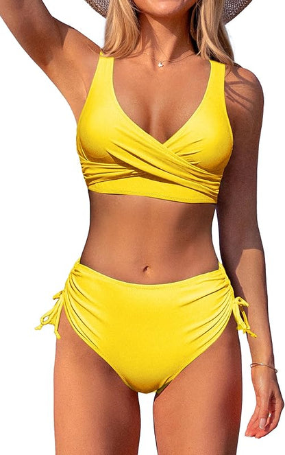 Women's High Waisted Bikini Twist Front Tie Back 2 Piece Swimsuits - Seldom Seen Styles