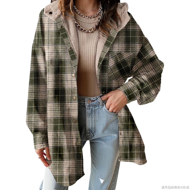 Women's Flannel Hooded Plaid Fuzzy Fleece Jacket - Seldom Seen Styles