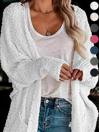 Women's Plain Pocket Batwing Sleeve Cardigan, Casual Long Sleeve Open Front Knitwear for Fall & Winter, Women's Knit Clothing for Daily Wear