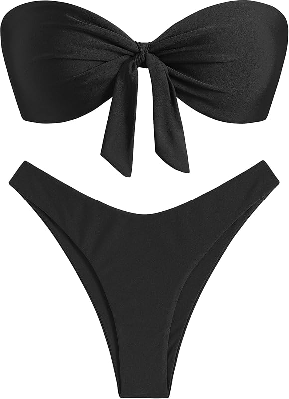 Knotted Bandeau Bikini for Women Strapless Swimsuits High Cut Bathing Suit Sexy Cheeky Tie Side Swimwears - Seldom Seen Styles