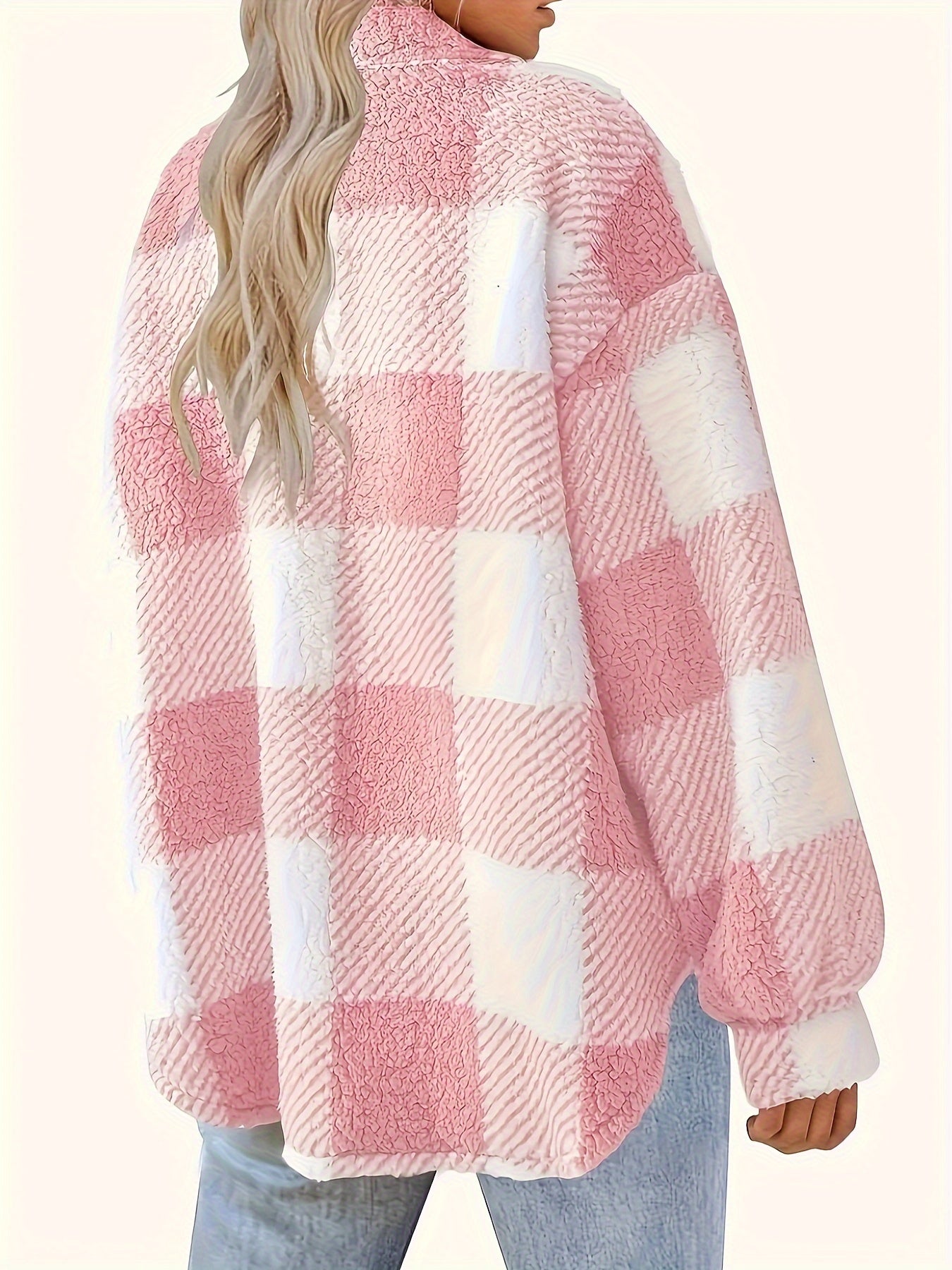 Stylish Plaid Pattern Long Sleeve Jacket - Soft, High-Elasticity Polyester Outerwear with Elegant Design for Fall and Winter, Machine Washable, Womens Clothing