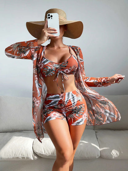 2023 Swimsuit Women's Designers Bikini Split Three Piece Set Cover Up High Waist Long Sleeve Ins Overshirt Drawstring Beach Bikinis Swimwear - Seldom Seen Styles