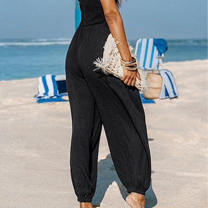 Women's Halter Neck Jumpsuit Deep V Backless Loose Fit Wide Leg Summer Beach Outfit