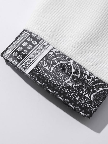 Paisley Print Panel Waffle Sweatshirt