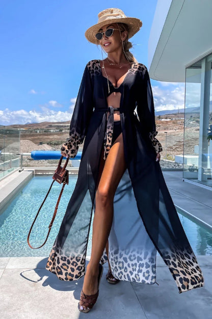 Leopard Print Tie Waist Kaftan