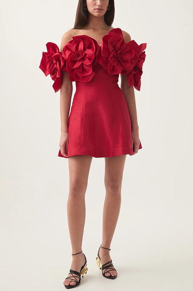 Women's Pink Flower Off Shoulder Mini Dress 3D Floral Elegant Party Cocktail Dress - Seldom Seen Styles