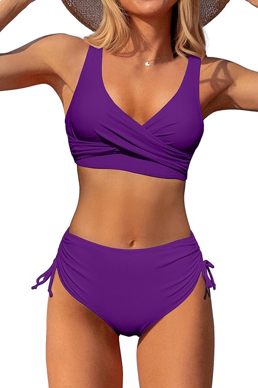 Women's High Waisted Bikini Twist Front Tie Back 2 Piece Swimsuits - Seldom Seen Styles