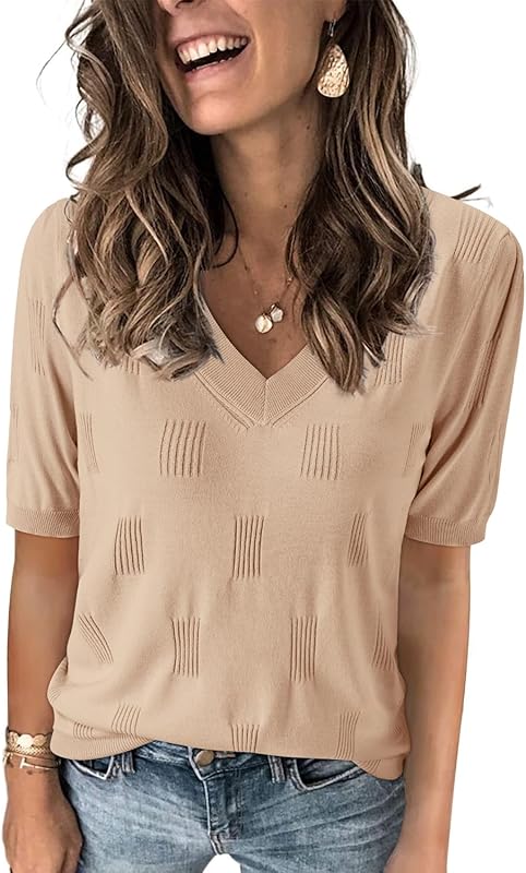 Cloz Womens Sweaters Soft Fall 2024 Fashion Versatile Dressy Blouse Short Sleeve Knit Lightweight Tops Summer Trendy