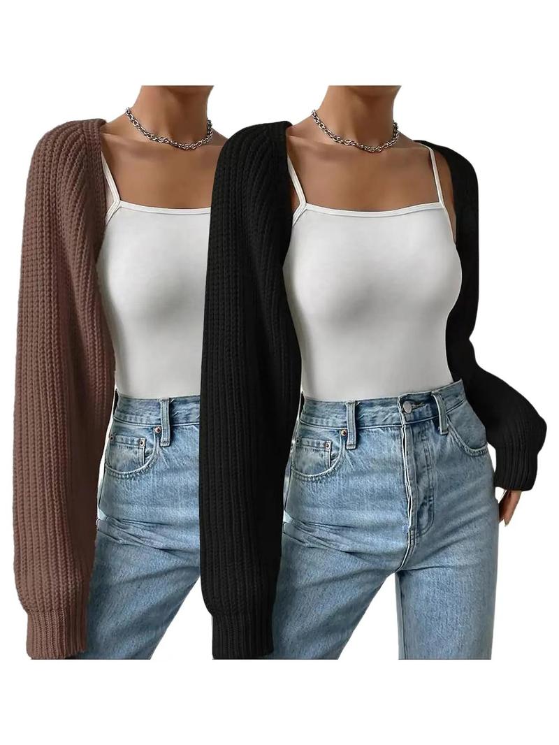 Women's Solid Raglan Sleeve Crop Cardigan Without Camisole, Casual Long Sleeve Knitwear for Spring & Fall, Women's Clothing for Daily Wear