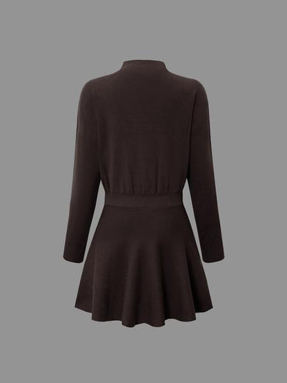 Women's Casual Half-High Neck Long Sleeve Knit Dress, Plain Color Loose-Fitting Sweater Dress, Fall & Winter Fashion - Seldom Seen Styles