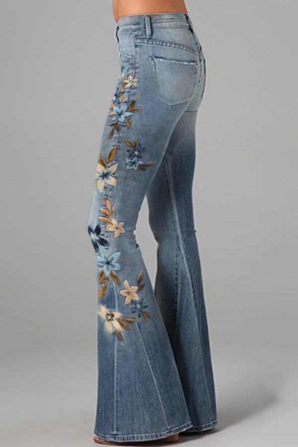 Unique Printed High-waisted Pocket Casual Flared Jeans - Seldom Seen Styles
