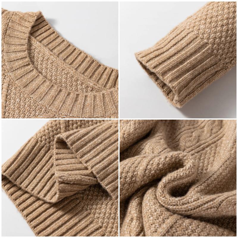 2025 Women's Round Neck Long Sleeve Sweater Dress Casual Loose Fit Cable Knit Pullover Mini Dress - Seldom Seen Styles