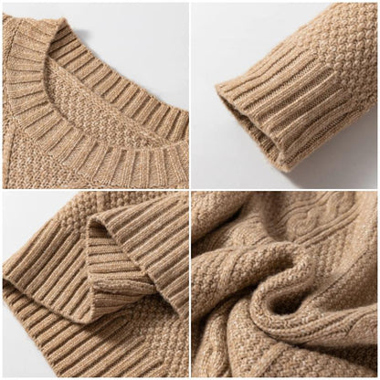 2025 Women's Round Neck Long Sleeve Sweater Dress Casual Loose Fit Cable Knit Pullover Mini Dress - Seldom Seen Styles