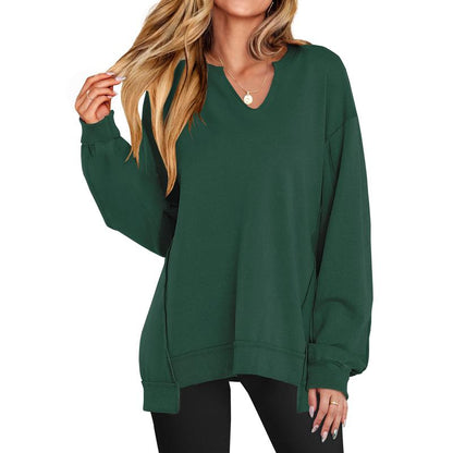Womens Oversized Sweatshirt V Neck Long Sleeve Tunic Lightweight Pullover 2025 Winter Casual Tops Teen Girl Outfits - Seldom Seen Styles